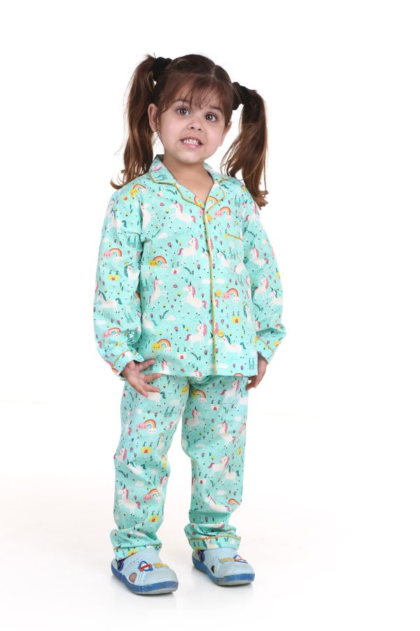Blue Unicorn Print Night Suit for Girl's